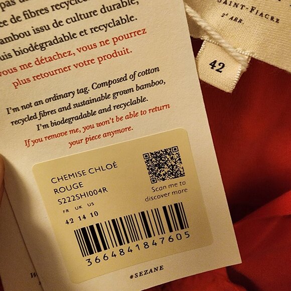 Sezane Chlo Shirt Rouge - Size 42 - Picture 3 of 4